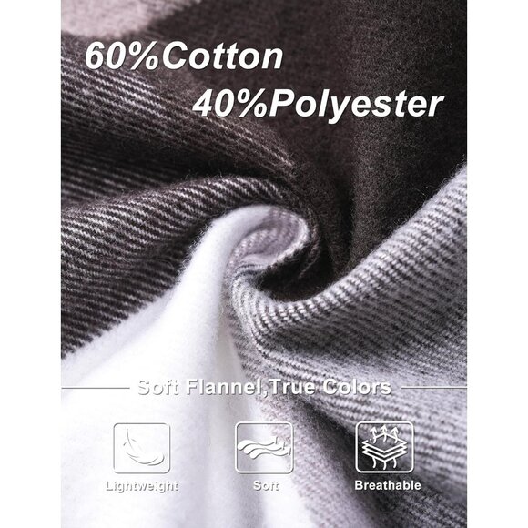 Men's Black & Grey Brushed Cotton Plaid Flannel Button Down Shirt Jacket - Picture 7 of 7